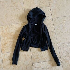 Black TNA Cropped waffle knit hoodie